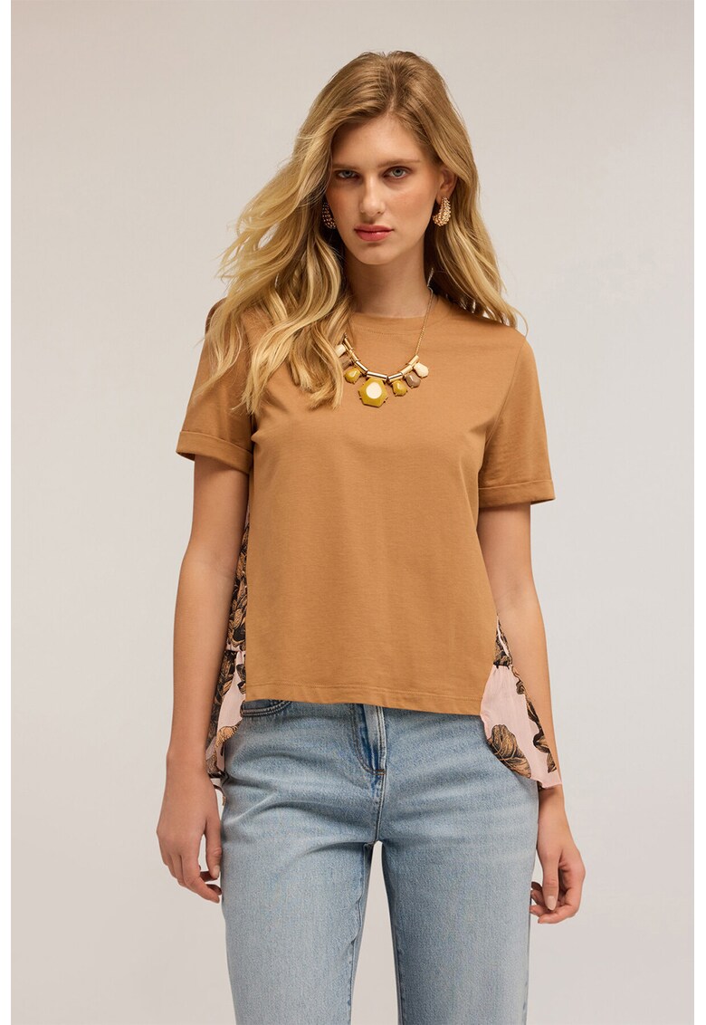 Tricou cu segmente contrastante - Negru/Caramel/Roz prafuit