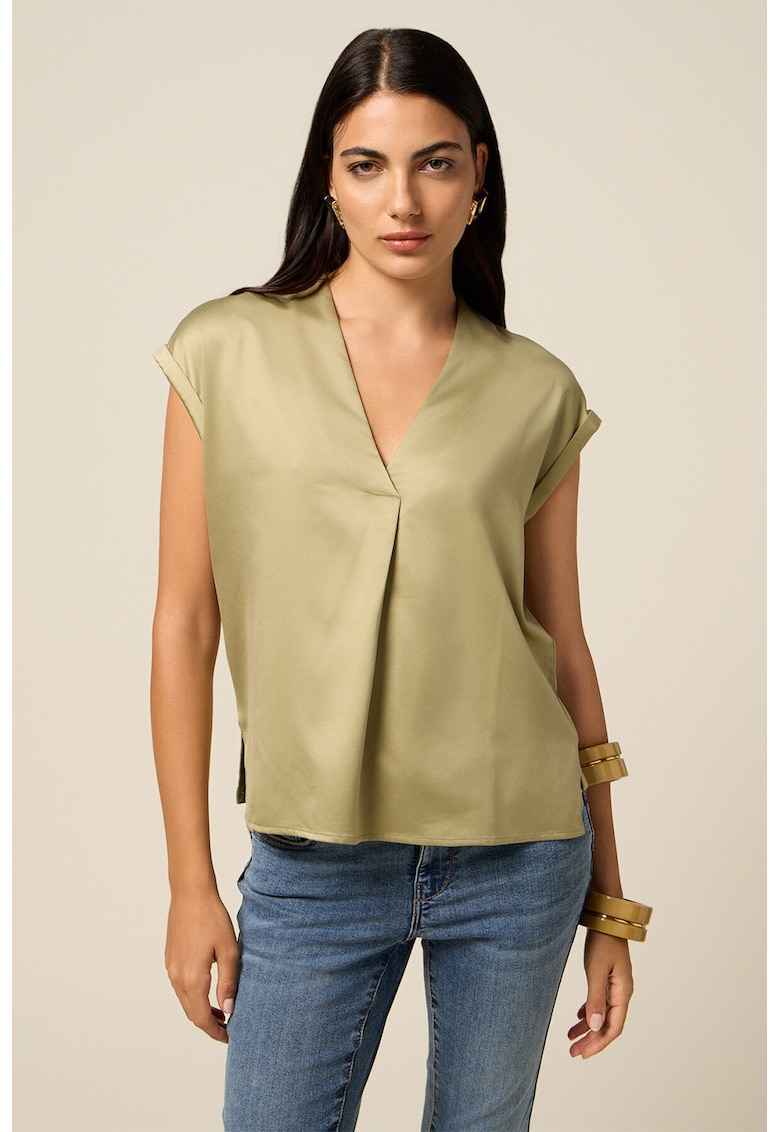 Bluza cu maneci scurte si aspect de satin