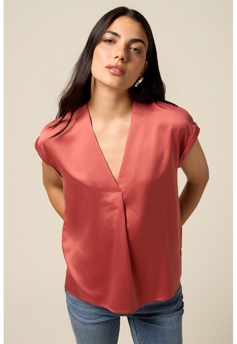 Bluza cu maneci scurte si aspect de satin