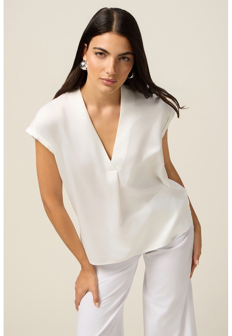 Bluza cu maneci scurte si aspect de satin