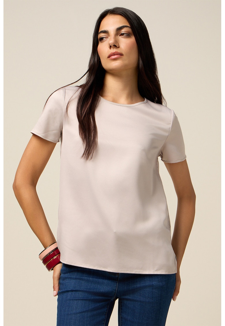 Tricou cu decolteu la baza gatului si model uni - Gri deschis