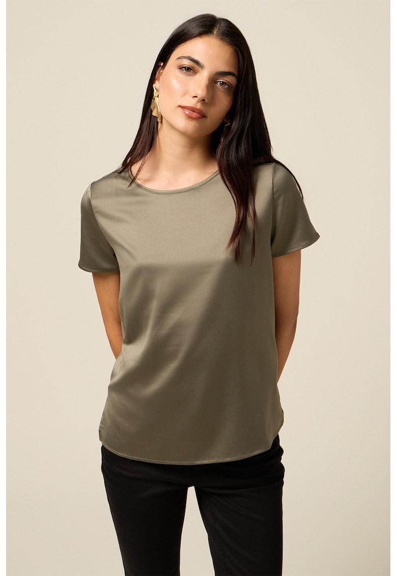 Tricou cu decolteu la baza gatului si model uni - Maro taupe