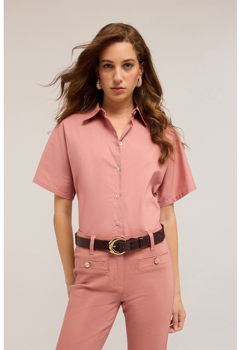 Camasa cu maneci scurte si aplicatie cu volane pe partea din spate