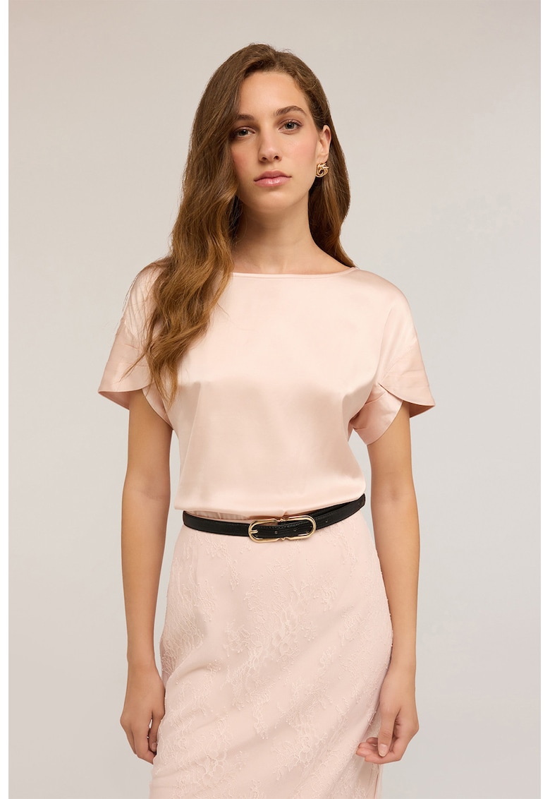 Bluza uni cu aspect de satin Bluza uni cu aspect de satin