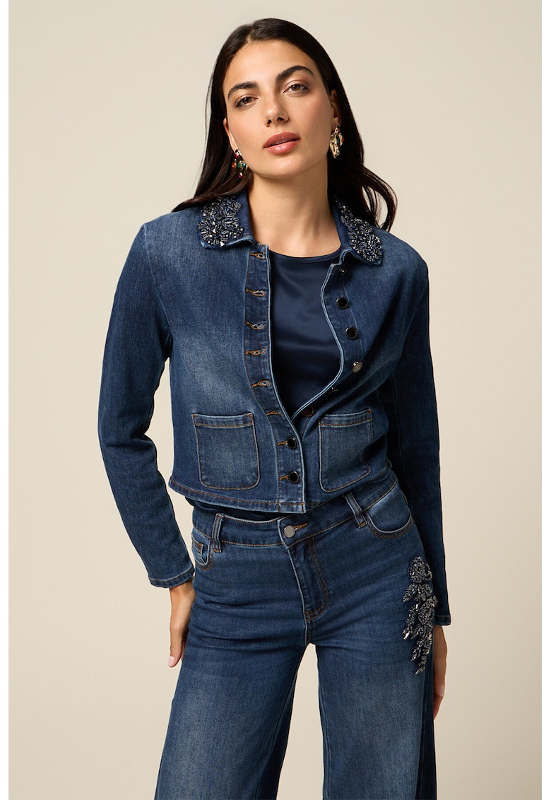 Jacheta crop din denim - Albastru inchis