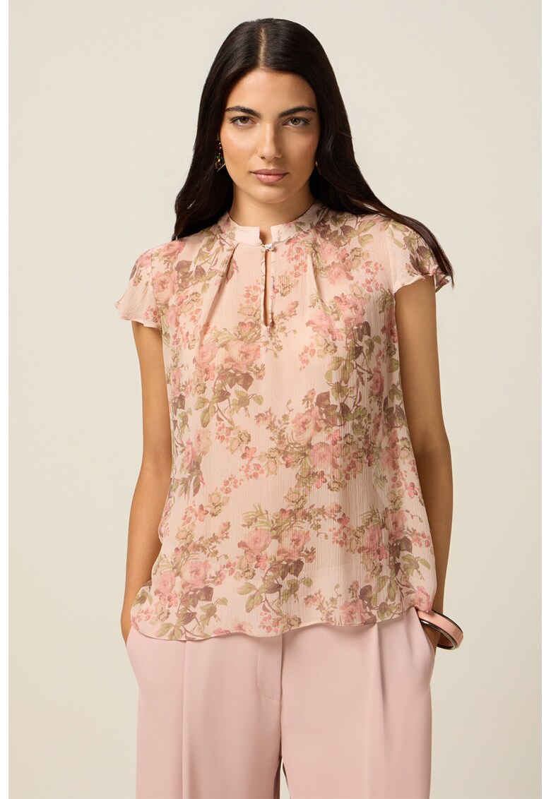 Bluza cu model floral - Roz pastel/Verde masliniu/Kaki inchis