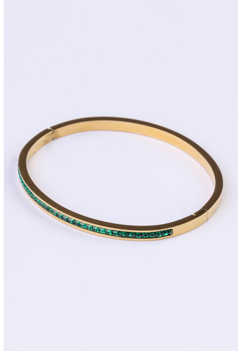 Bratara rigida placata cu aur de 18K - decorata cu cristale - Auriu - Verde/Auriu