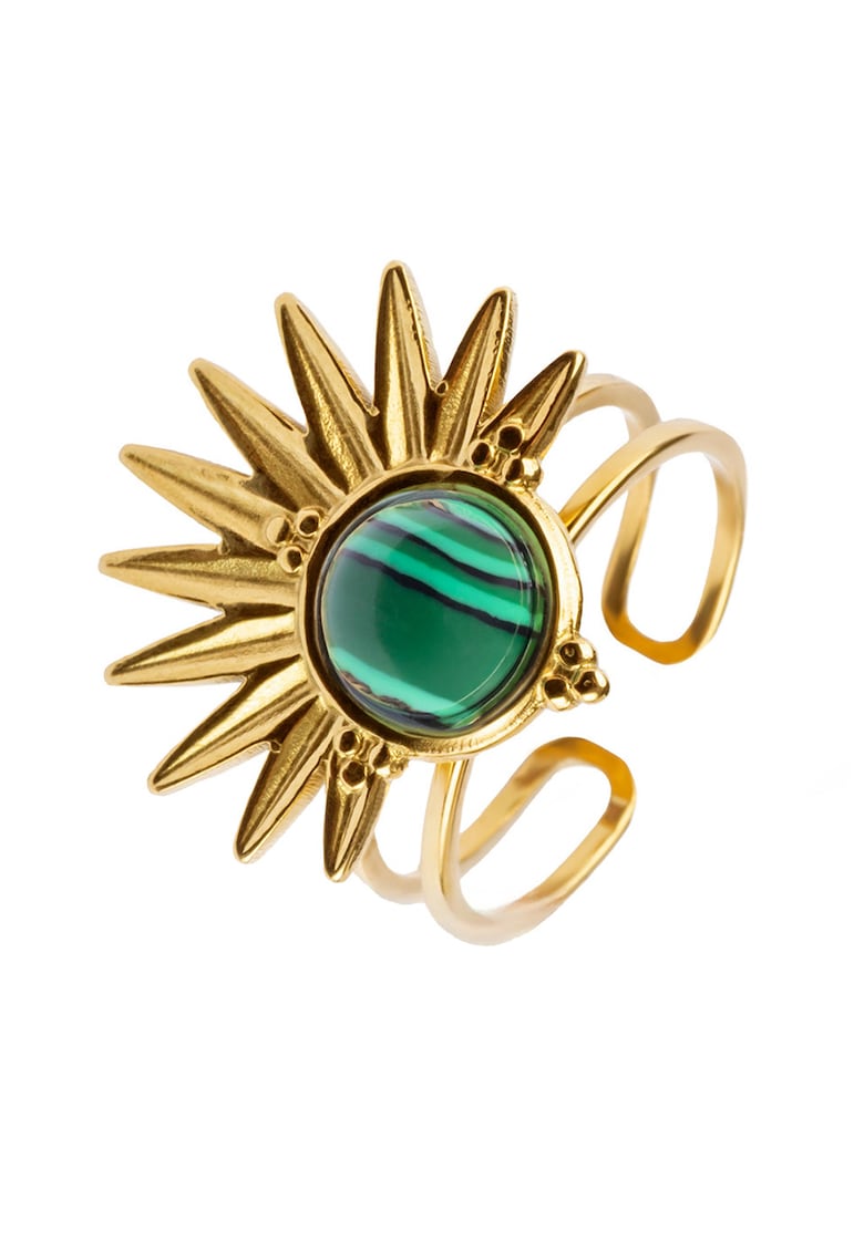 Inel de otel inoxidabil cu imitatie de malachit - placat cu aur de 18K - Verde/Auriu