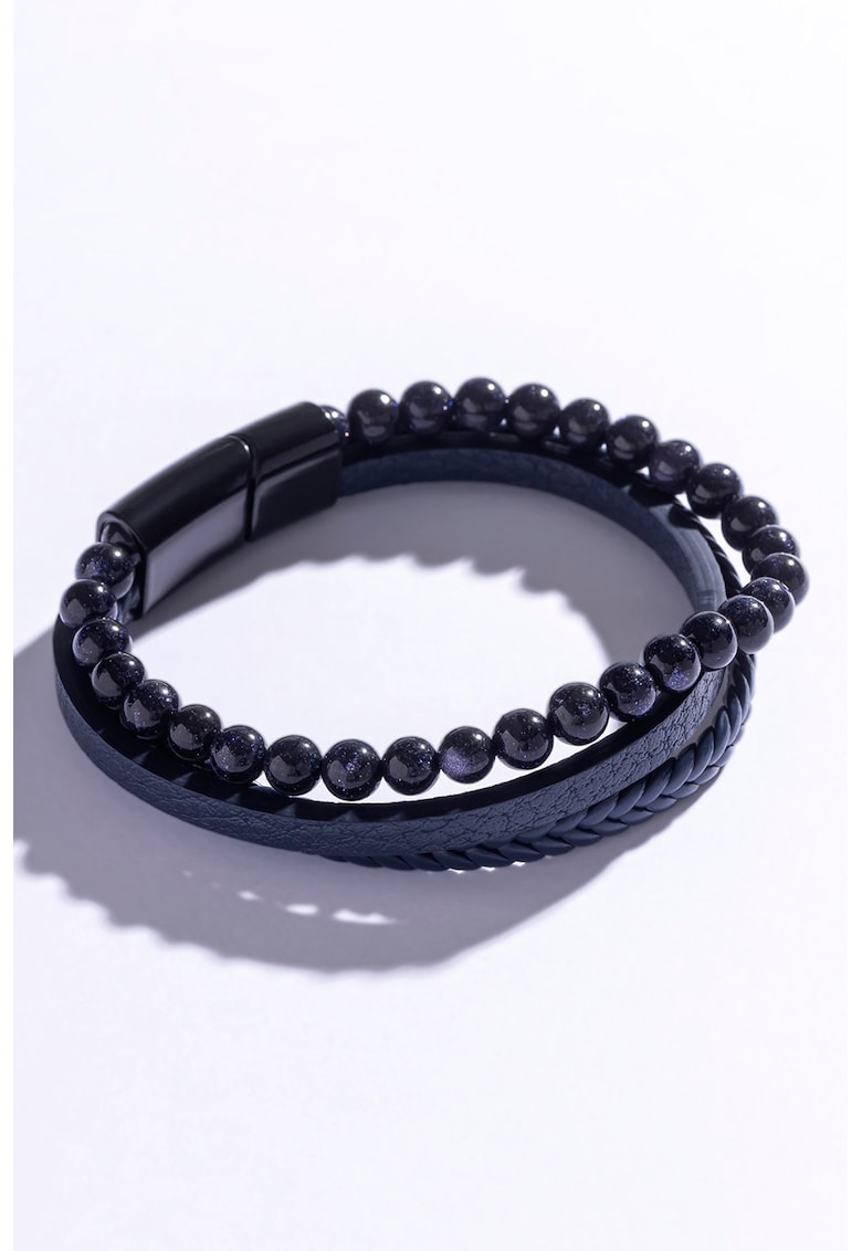 Bratara de piele ecologica cu siraguri multiple si pietre decorative