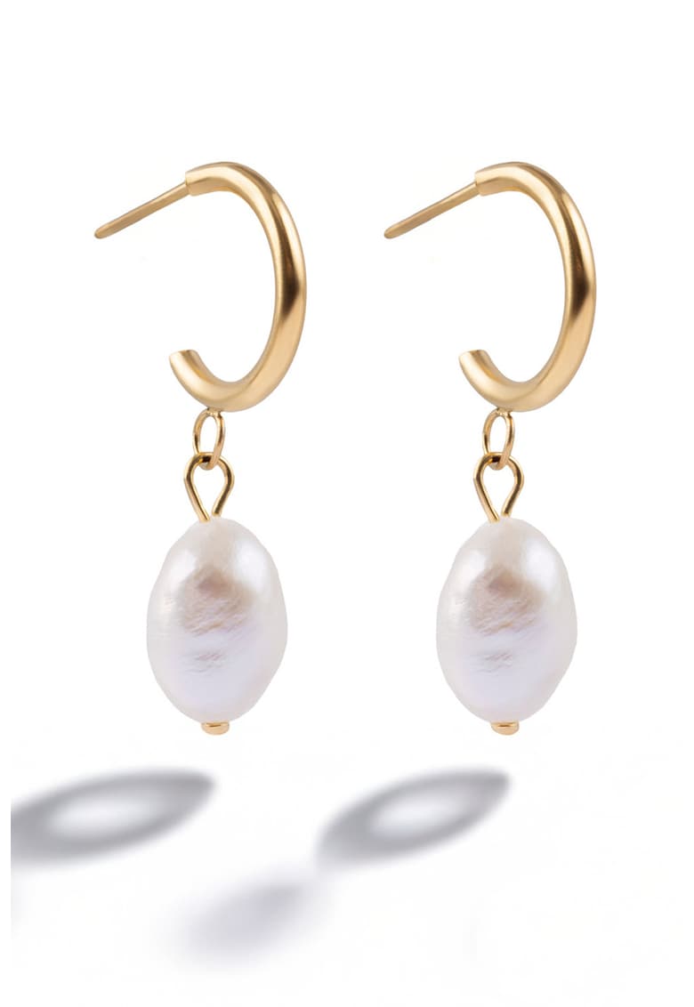 Cercei cu perla sintetica - placati cu aur de 18K - Auriu/Alb optic