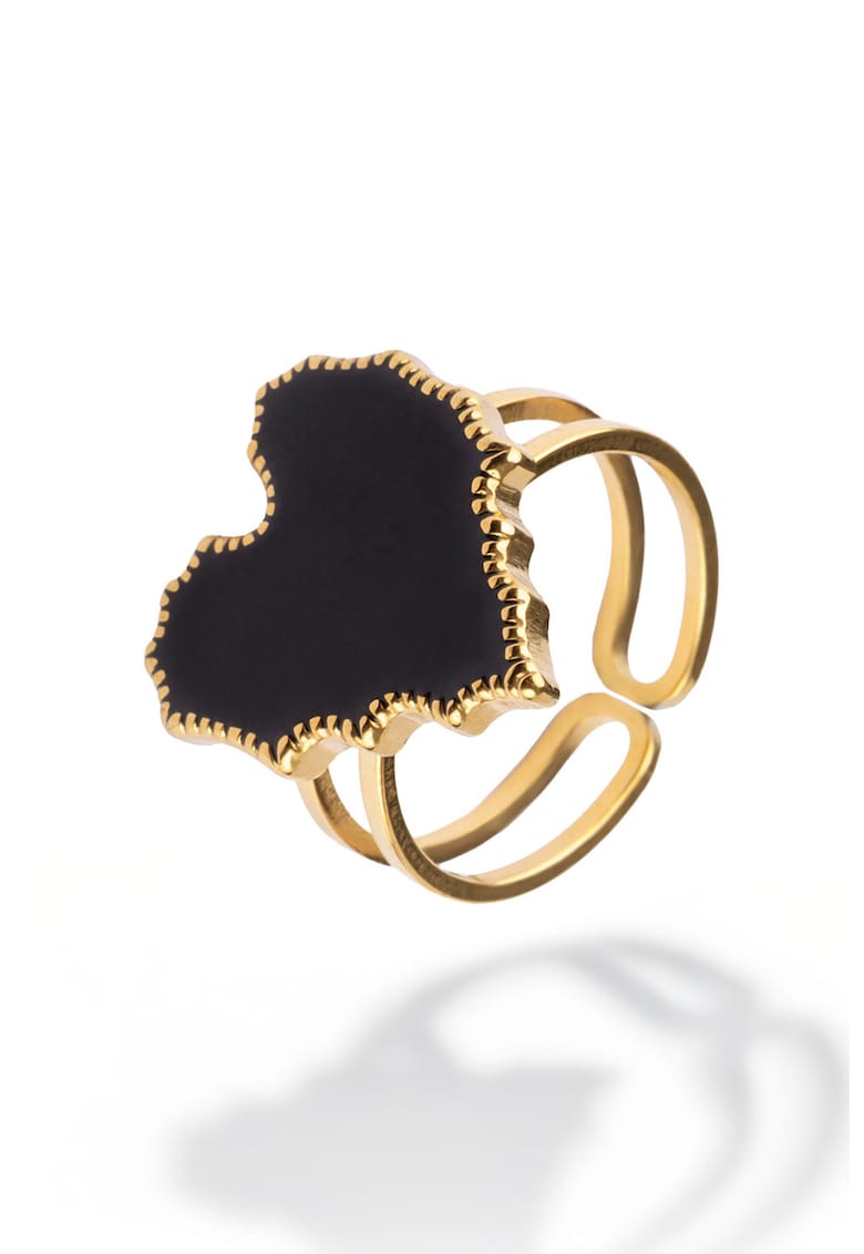 Inel cu enmail placat cu aur de 18K - Auriu/Negru