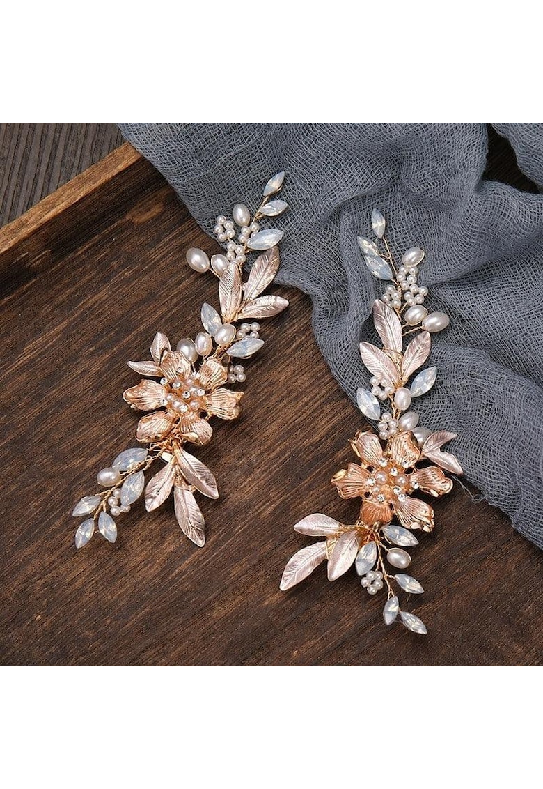 Set 2 accesorii par - rose gold - cu pietre si perle - Helma C7 -