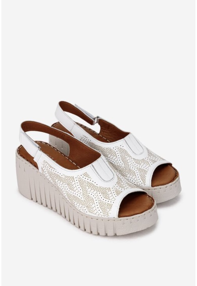 Sandale dama din piele alba cu model
