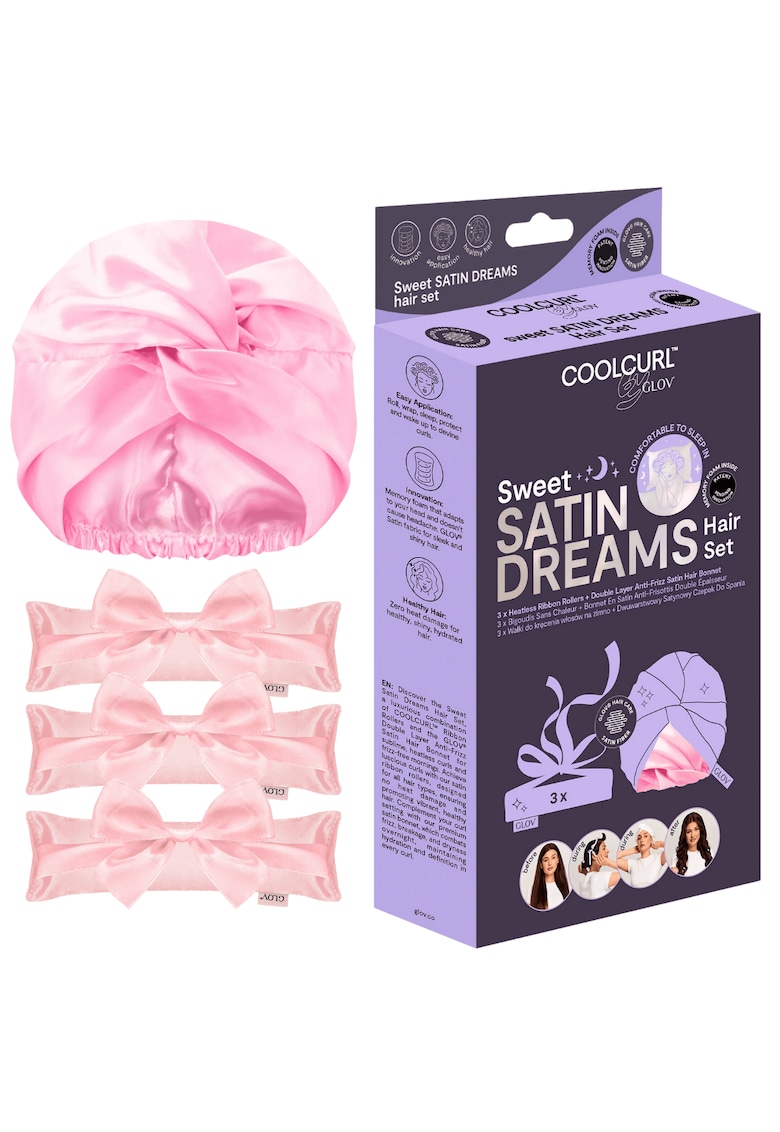 Glov - Set de par Sweet Satin Dreams Pink - un set pentru coafarea parului in timp ce dormi