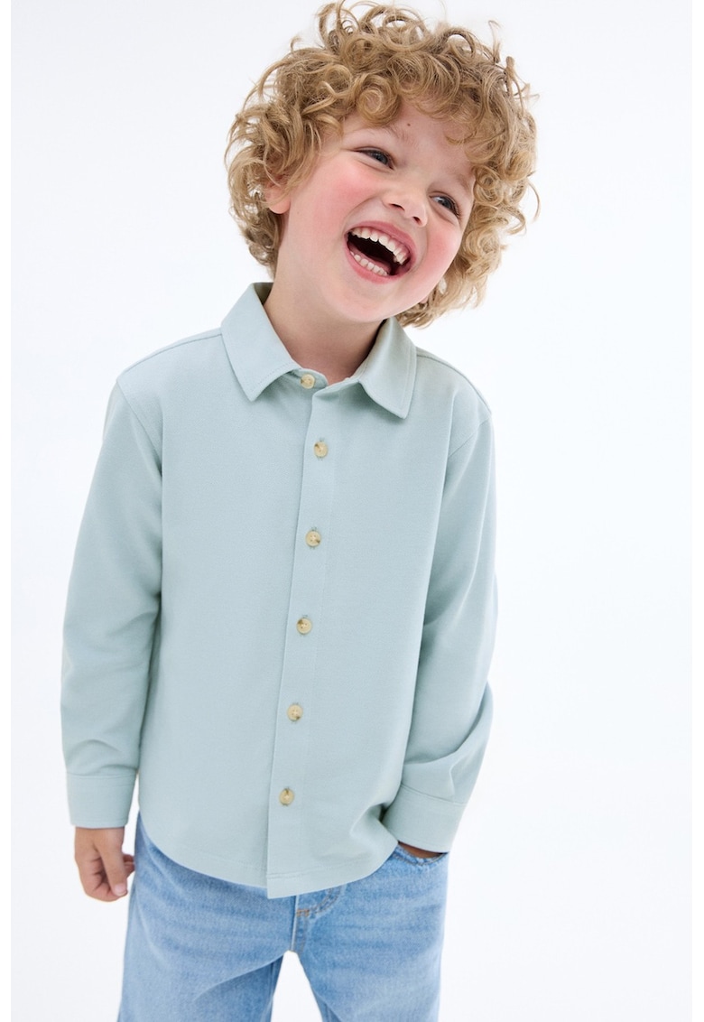 Camasa de bumbac cu guler ascutit - Albastru deschis