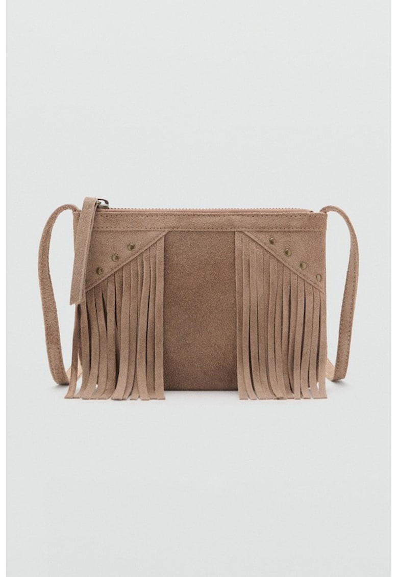 Geanta de piele ecologica cu bareta de umar si franjuri