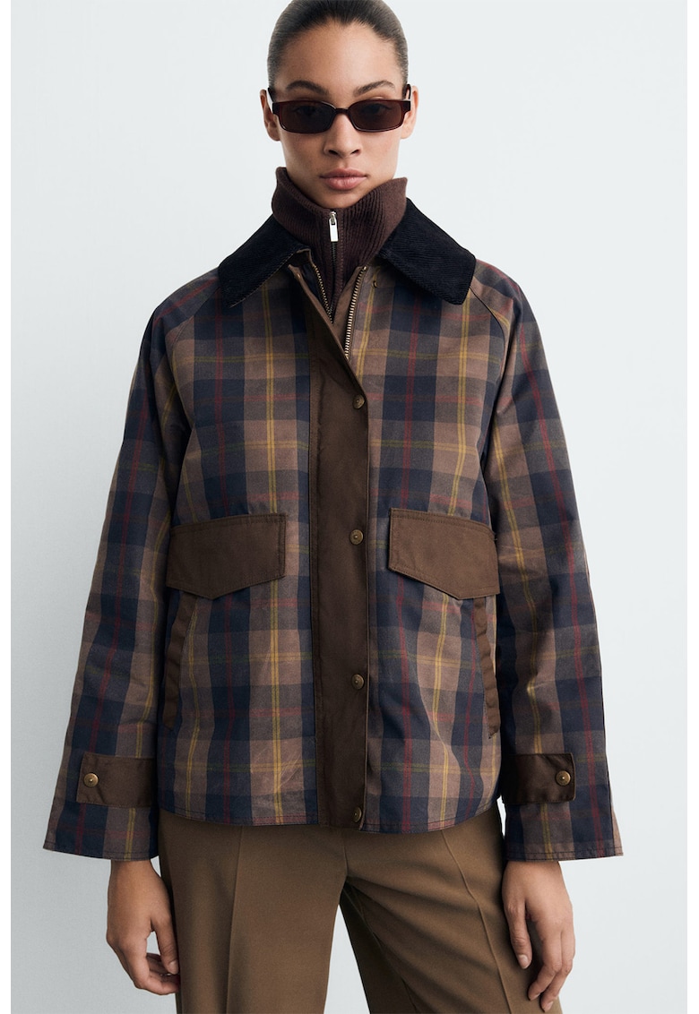 Jacheta-camasa cu model in carouri si garnituri contrastante