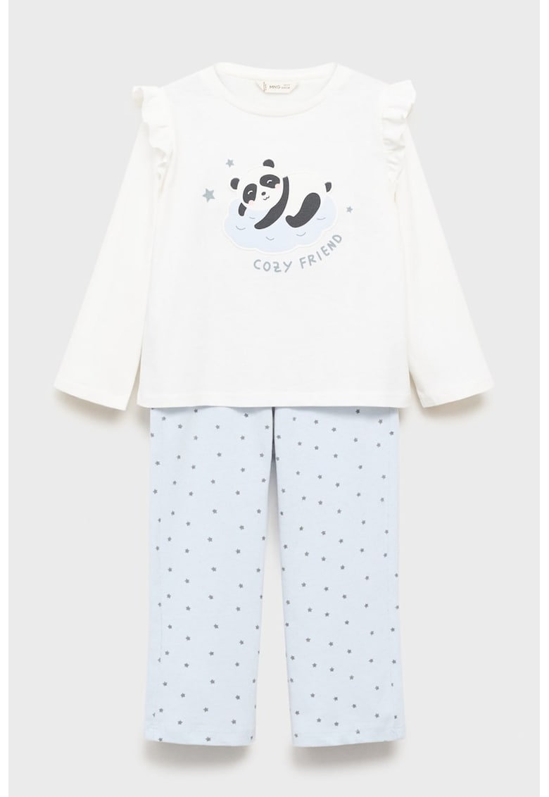 Pijama de bumbac cu imprimeu Panda - Alb/Albastru deschis