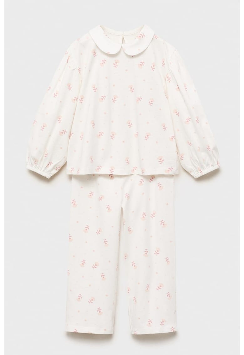 Pijama de bumbac cu guler Peter Pan - Rosu stins/Crem