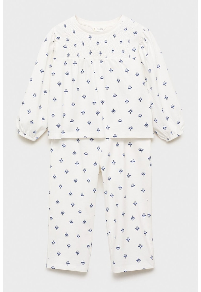 Pijama de bumbac cu model - Alb/Albastru inchis