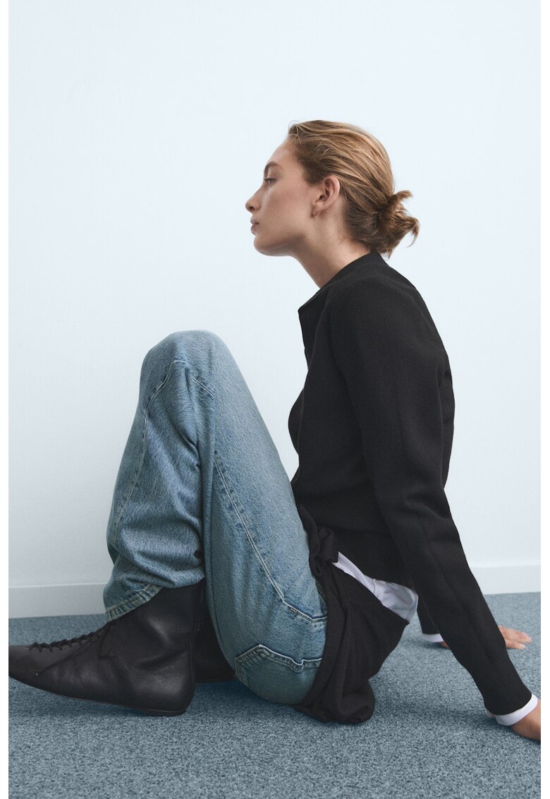 Blugi drepti cu talie medie - Albastru deschis melange