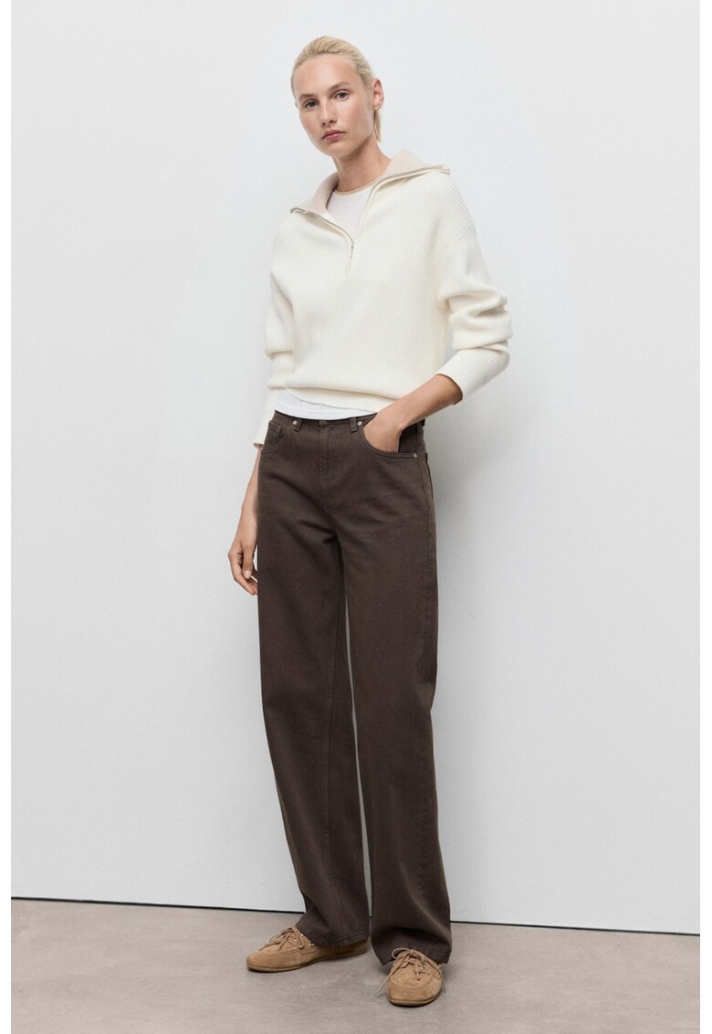 Blugi drepti cu talie inalta - Maro inchis