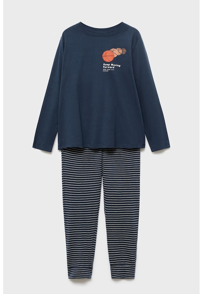 Pijama cu pantaloni lungi cu dungi - Alb/Portocaliu stins/Bleumarin