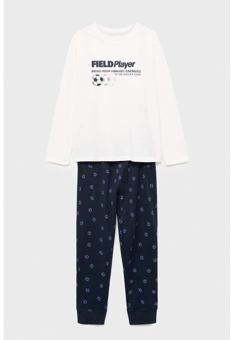 Pijama cu pantaloni lungi cu model - Albastru ultramarin/Alb optic