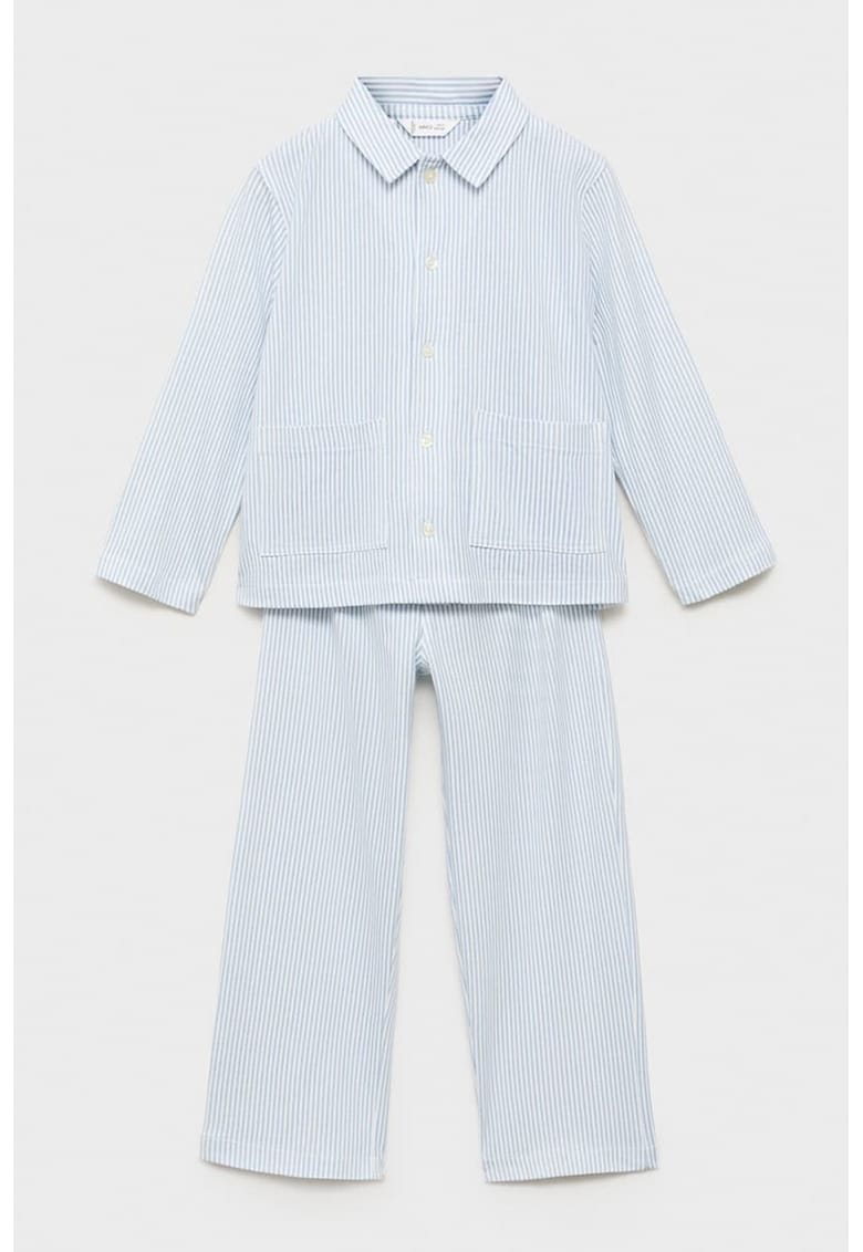 Pijama din bumbac cu dungi - Alb/Albastru