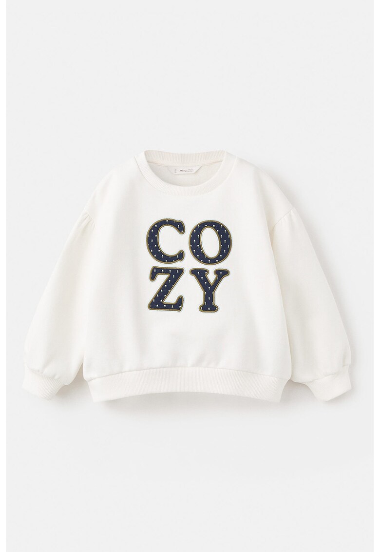 Bluza de trening cu imprimeu text - Alb fildes/Albastru ultramarin