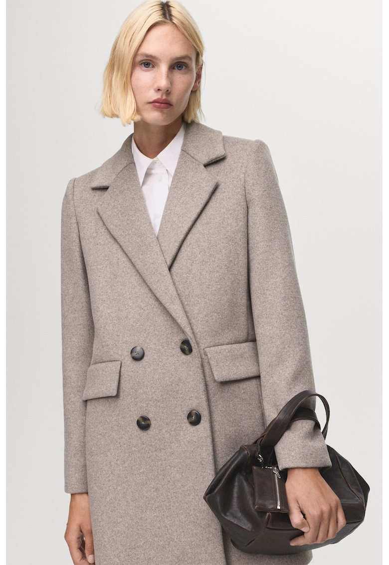 Palton din amestec de lana cu doua randuri de nasturi - Grej