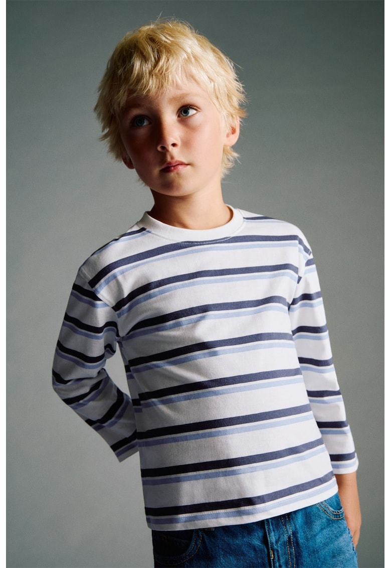 Bluza din bumbac cu dungi si decolteu la baza gatului