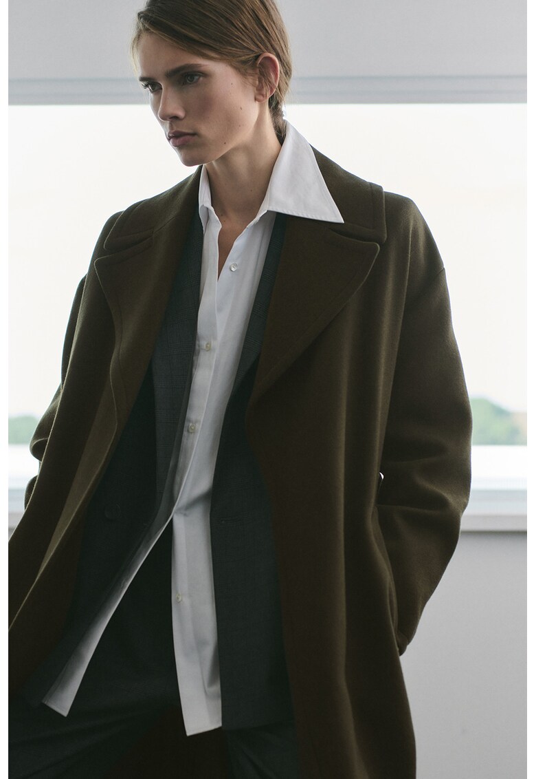 Palton din amestec de lana virgina - Kaki inchis