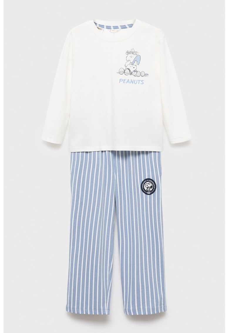Pijama cu maneci lungi si model - Alb/Albastru