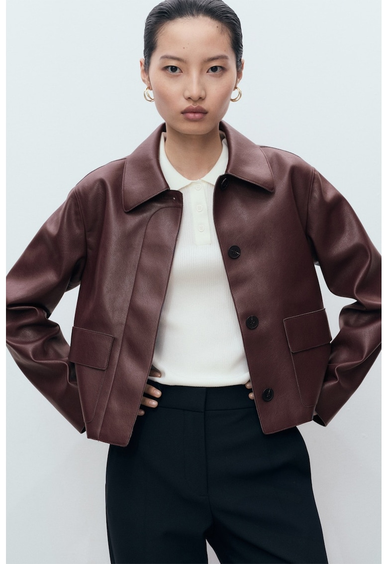 Jacheta din piele ecologica cu guler ascutit