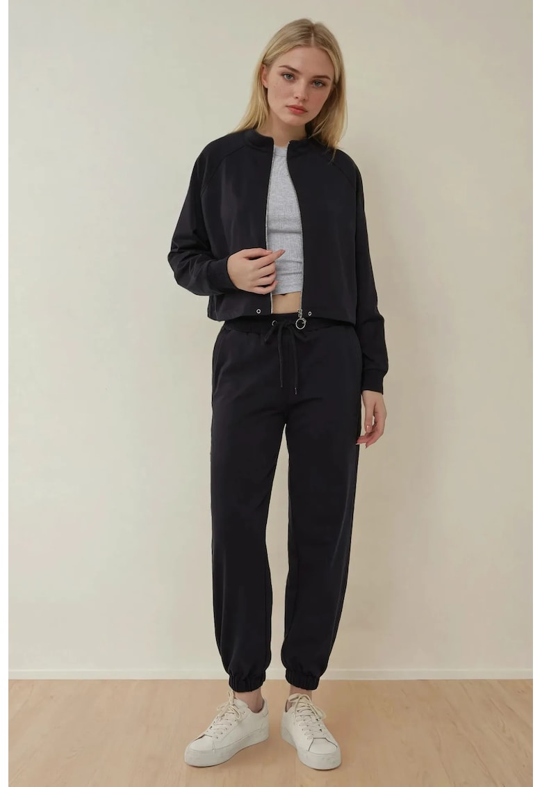 Set sport - hanorac cu fermoar si pantaloni de trening - bleumarin - amestec bumbac-poliamida-elastan