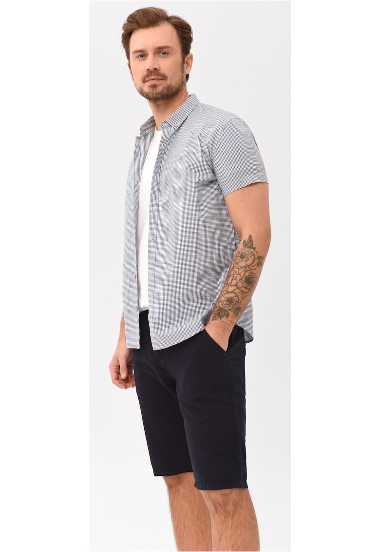 Camasa cu maneci scurte C-Bars pentru barbati - din bumbac - Albastru cu carouri - Regular Fit