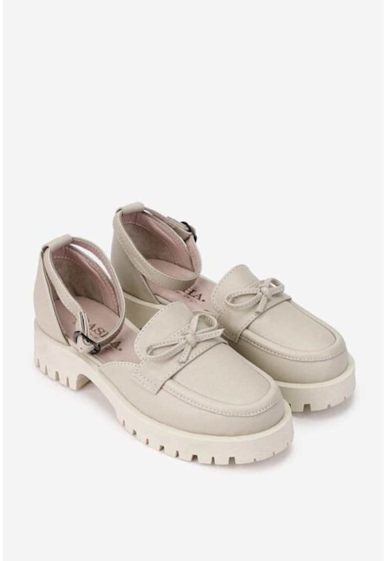 Pantofi dama grej din piele naturala cu funda
