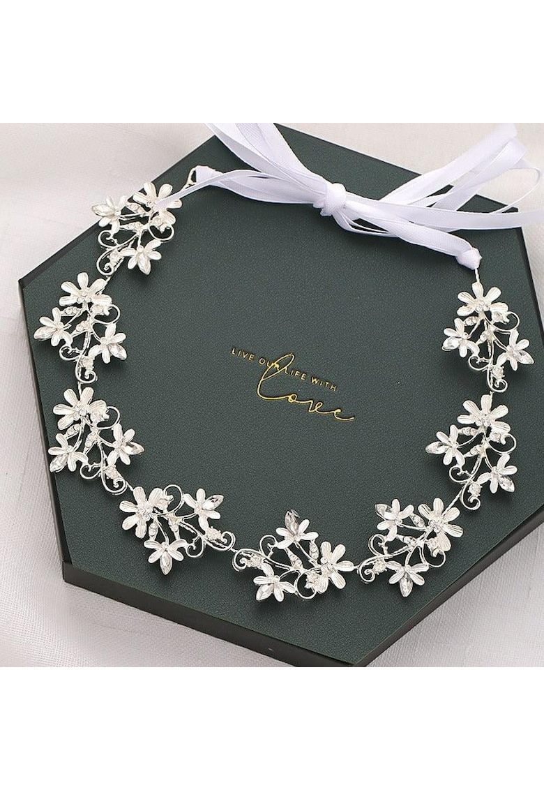 Coronita modelatoare - argintie - cu floricele si pietre - Alfa C6 -