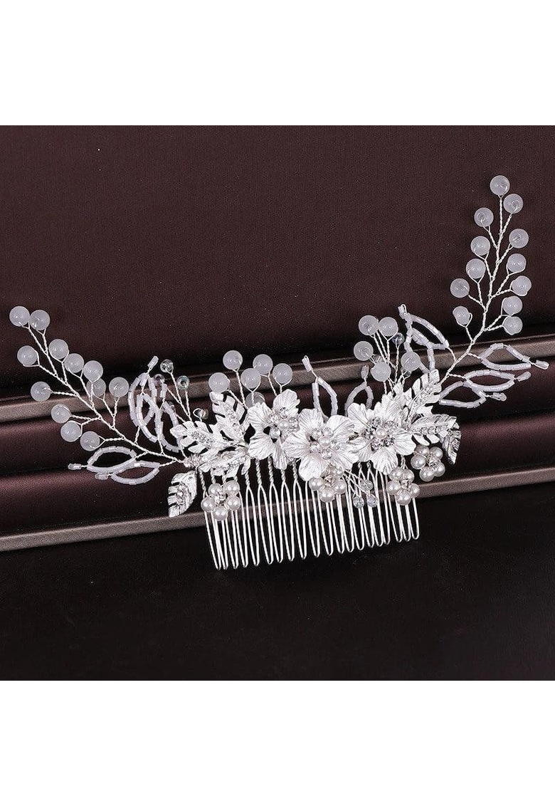 Accesoriu de par argintiu - cu flori si cristale - Elmira C5 -