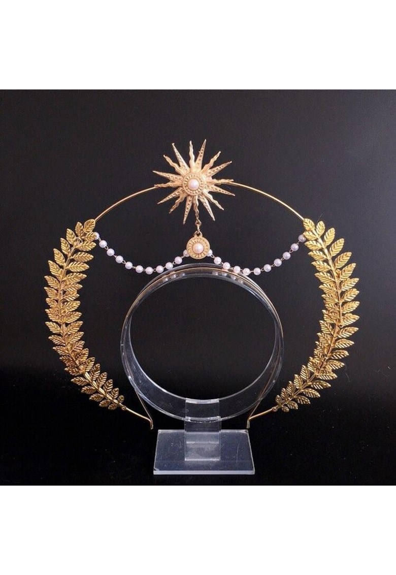Tiara Halo - handmade - aurie - cu soare si perle - Emanuela C1 -