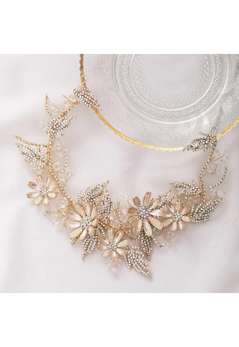 Accesoriu de par - auriu - modelator - cu flori si pietre - Anarosa C21 -