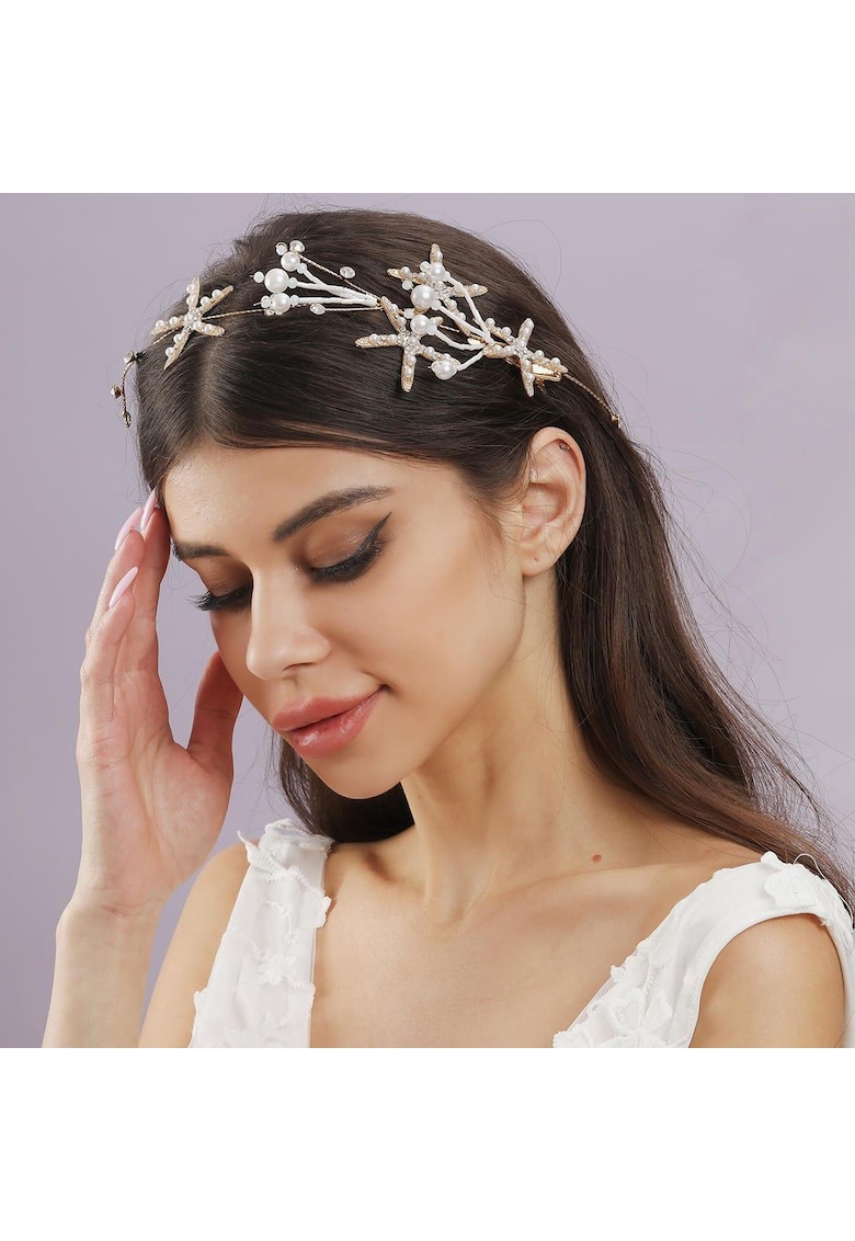 Accesoriu de par - auriu - cu stelute de mare - perle si pietre - Dania C19 -