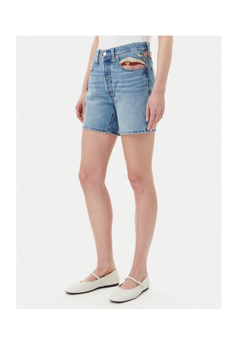 Blugi scurti dama - din denim - albastru deschis -