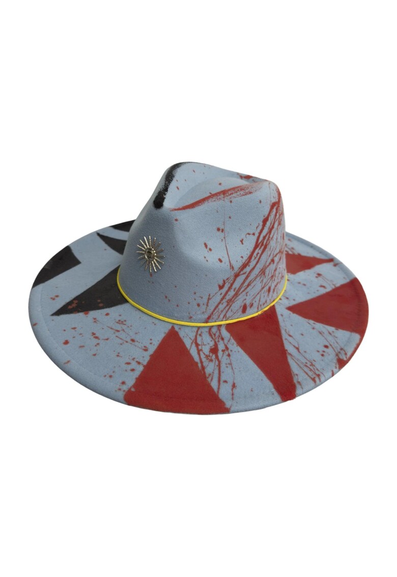 Palarie bleu - cu bor lat - handmade - pictata si accesorizata manual - Sun Rays