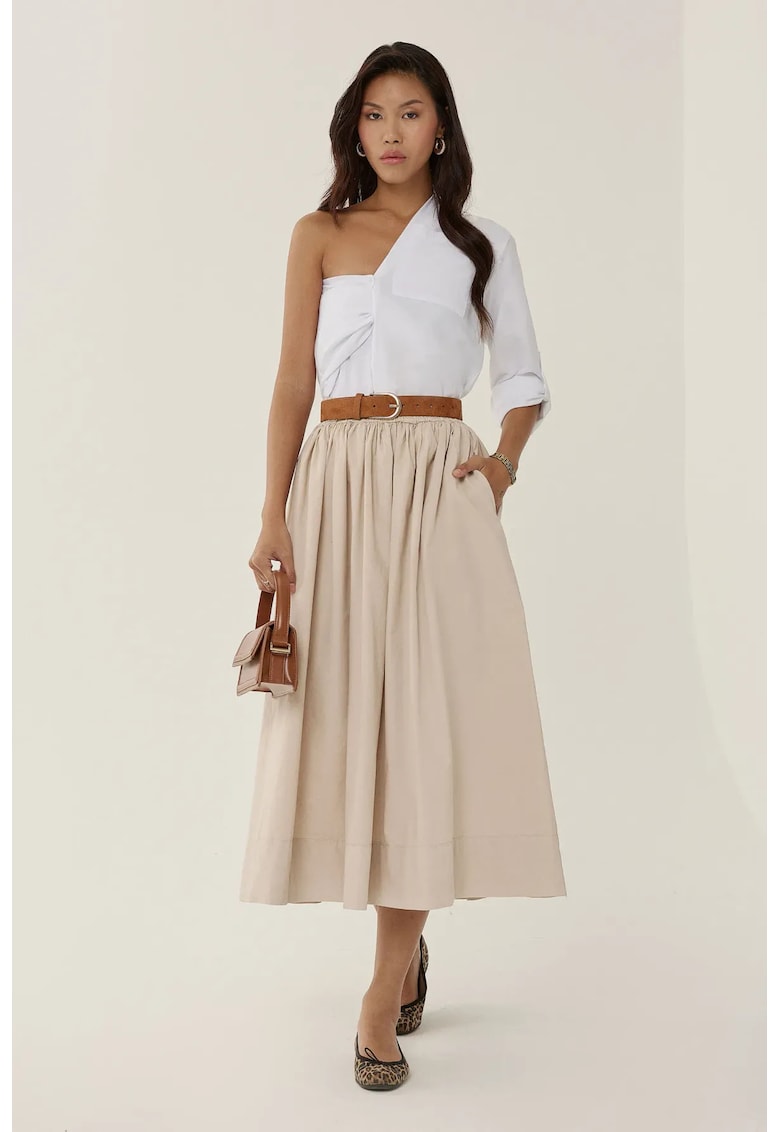 Fusta maxi cu volane - bumbac - Bej Natural -