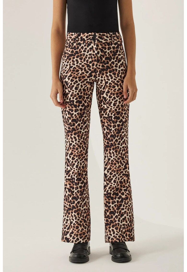 Pantaloni pentru dama largi - cu imprimeu leopard - textil - Castaniu-maro -