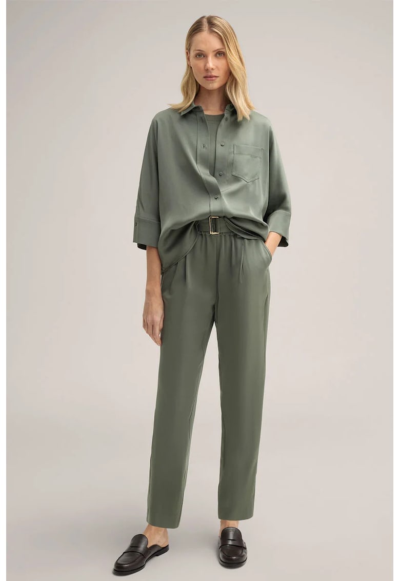 -Pantaloni satinați cu curea în talie