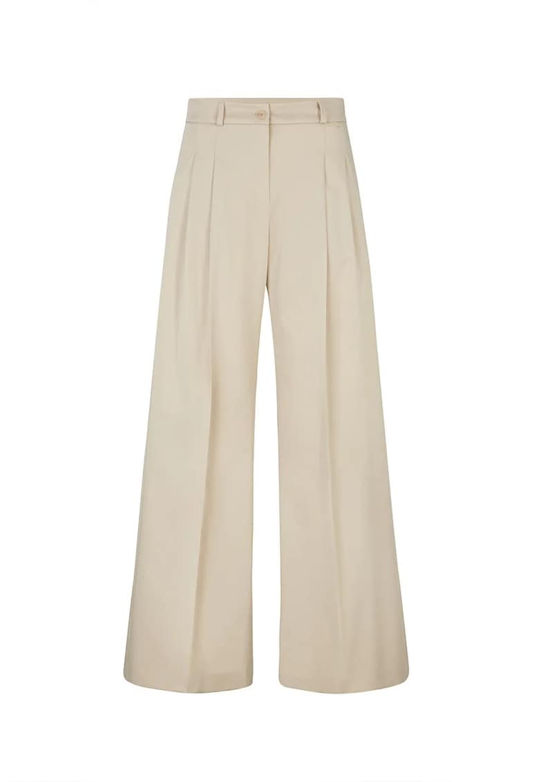 -Pantaloni wide leg cu pense frontale - Bej
