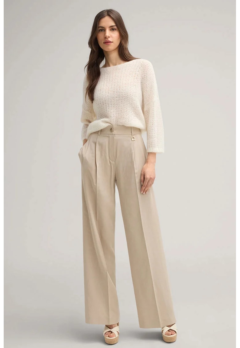 -Pantaloni largi cu talie înaltă WD6 - Crem